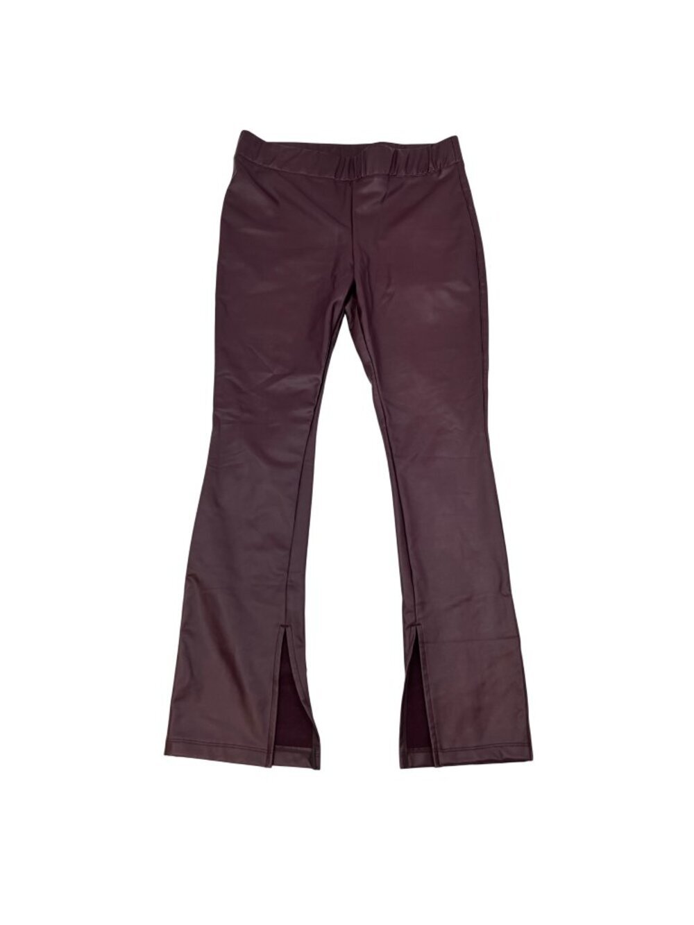 A New Day Womens Faux Leather Dress Pants Slit Cuff Pull On Maroon Medium